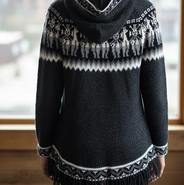 OLDTRIBES™ Women Cardigan Black Alpaca Sweater - Image 3