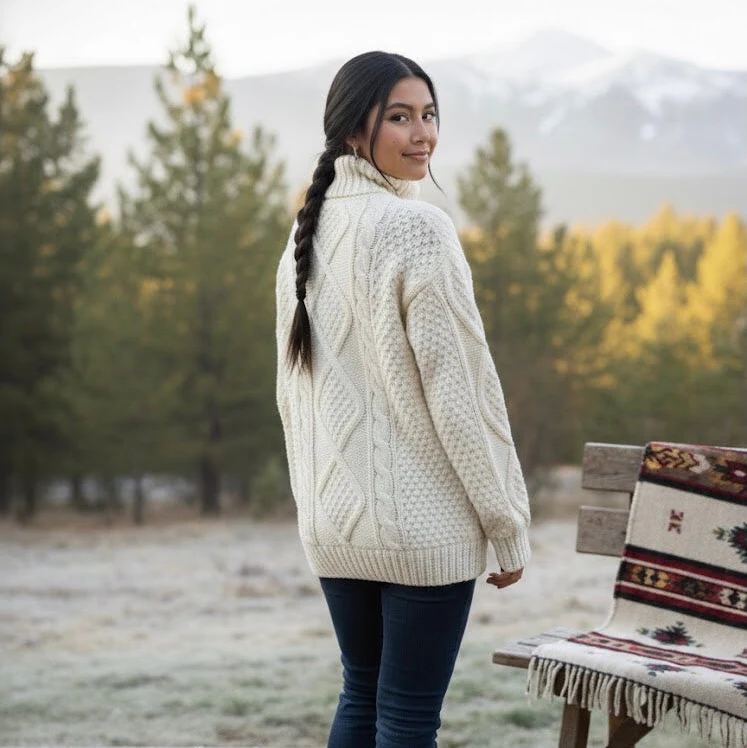 White Cayambe Alpaca Cable Knit Sweater - Image 5