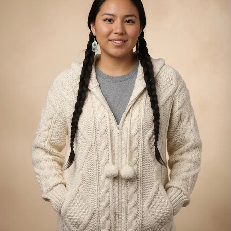 White Cayambe Alpaca Cable Knit Sweater - Image 7