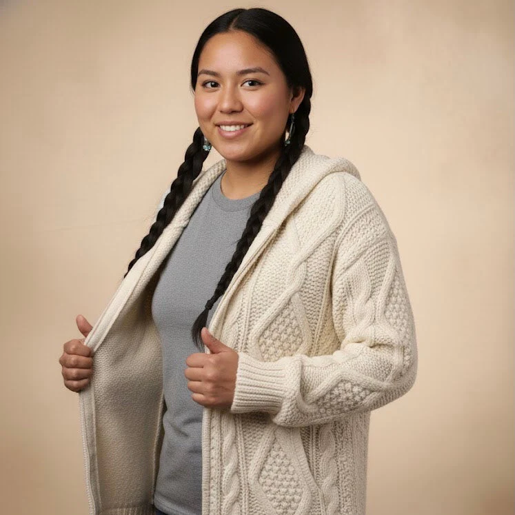 White Cayambe Alpaca Cable Knit Sweater - Image 8