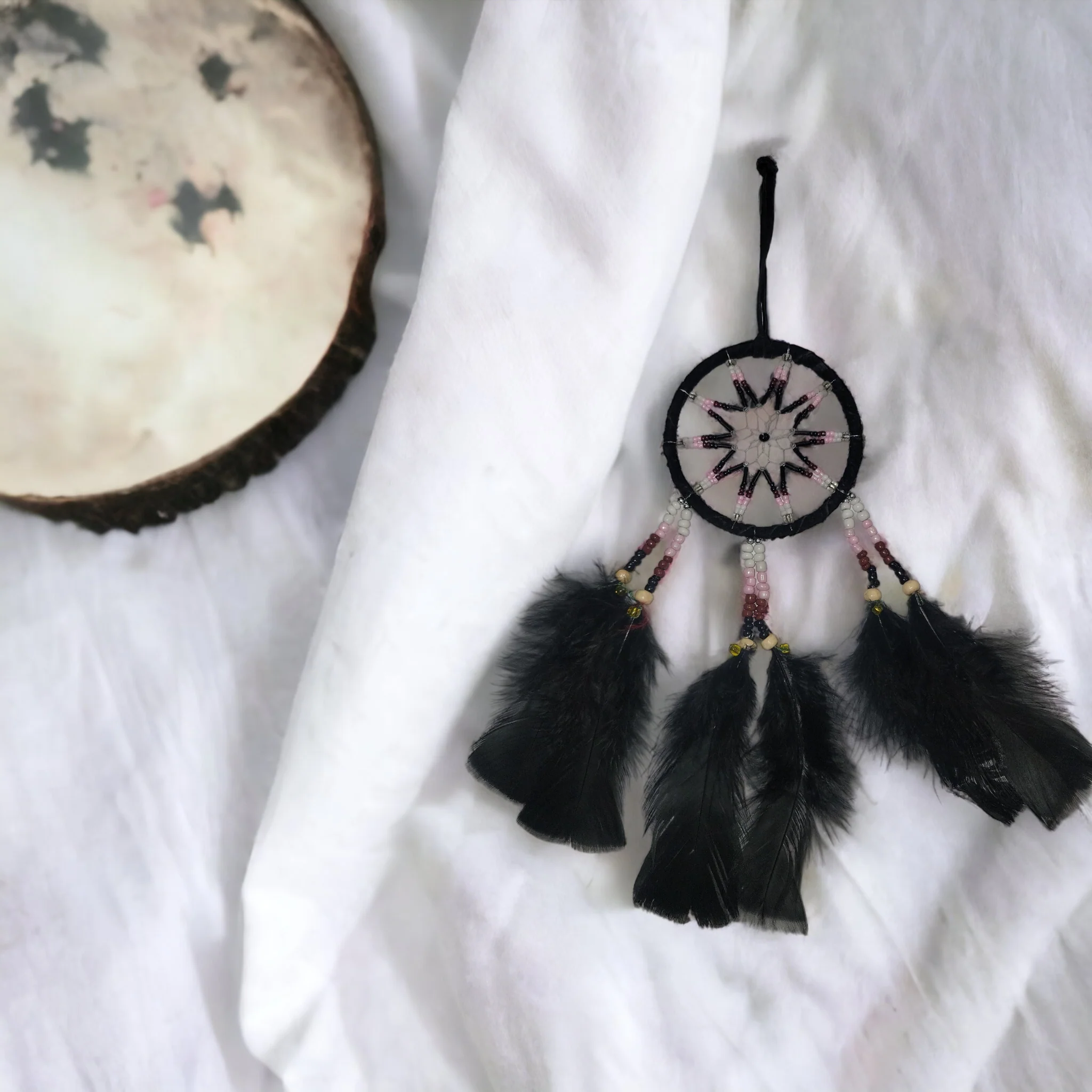 Handmade Black Dreamcatcher with Black Feathers - Image 3