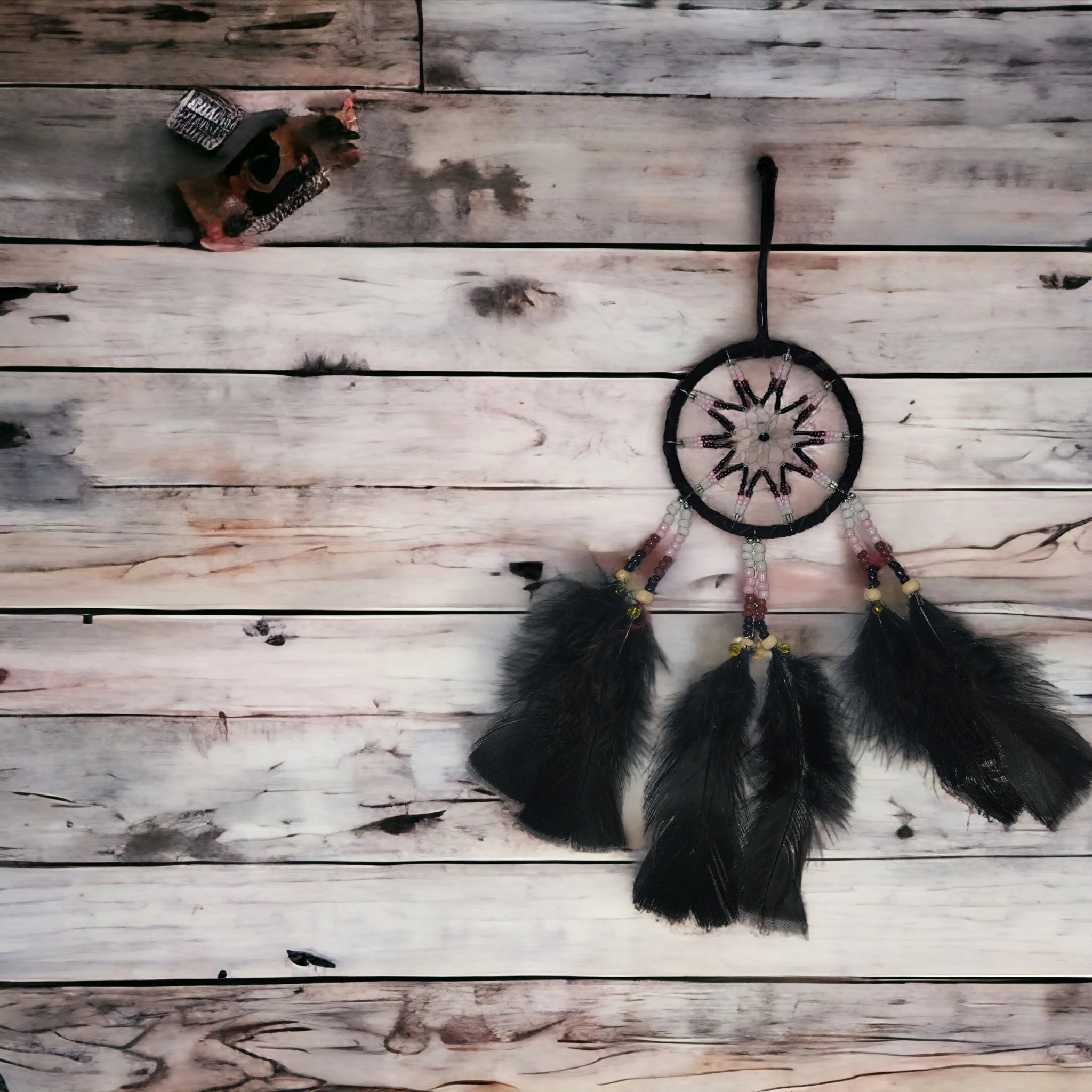 Handmade Black Dreamcatcher with Black Feathers - Image 4