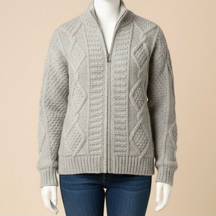 Grey Cayambe Alpaca Cable Knit Sweater - Image 10