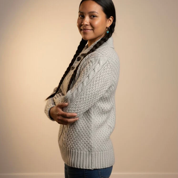 Grey Cayambe Alpaca Cable Knit Sweater - Image 3