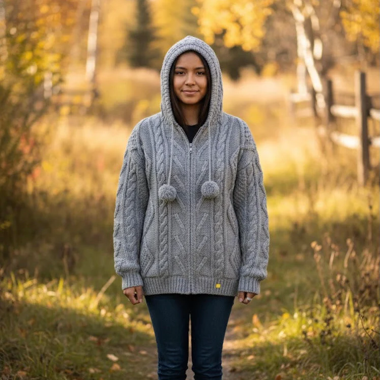 Grey Cayambe Alpaca Cable Knit Sweater - Image 5