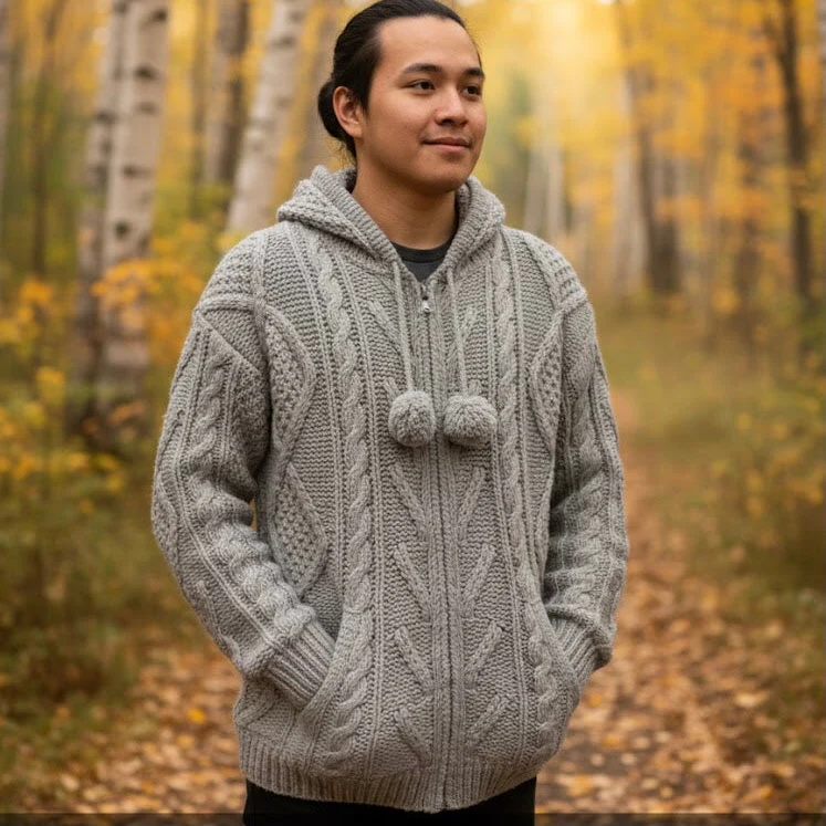 Grey Cayambe Alpaca Cable Knit Sweater - Image 6