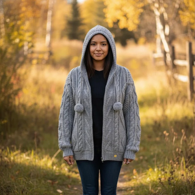 Grey Cayambe Alpaca Cable Knit Sweater - Image 7