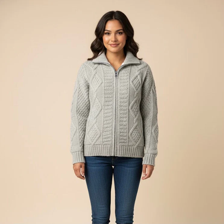 Grey Cayambe Alpaca Cable Knit Sweater - Image 8