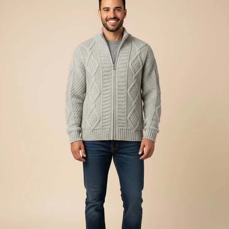 Grey Cayambe Alpaca Cable Knit Sweater - Image 9